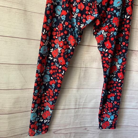 LuLaRoe Blue and Red Floral Leggings Size TC2 - Picture 15 of 16
